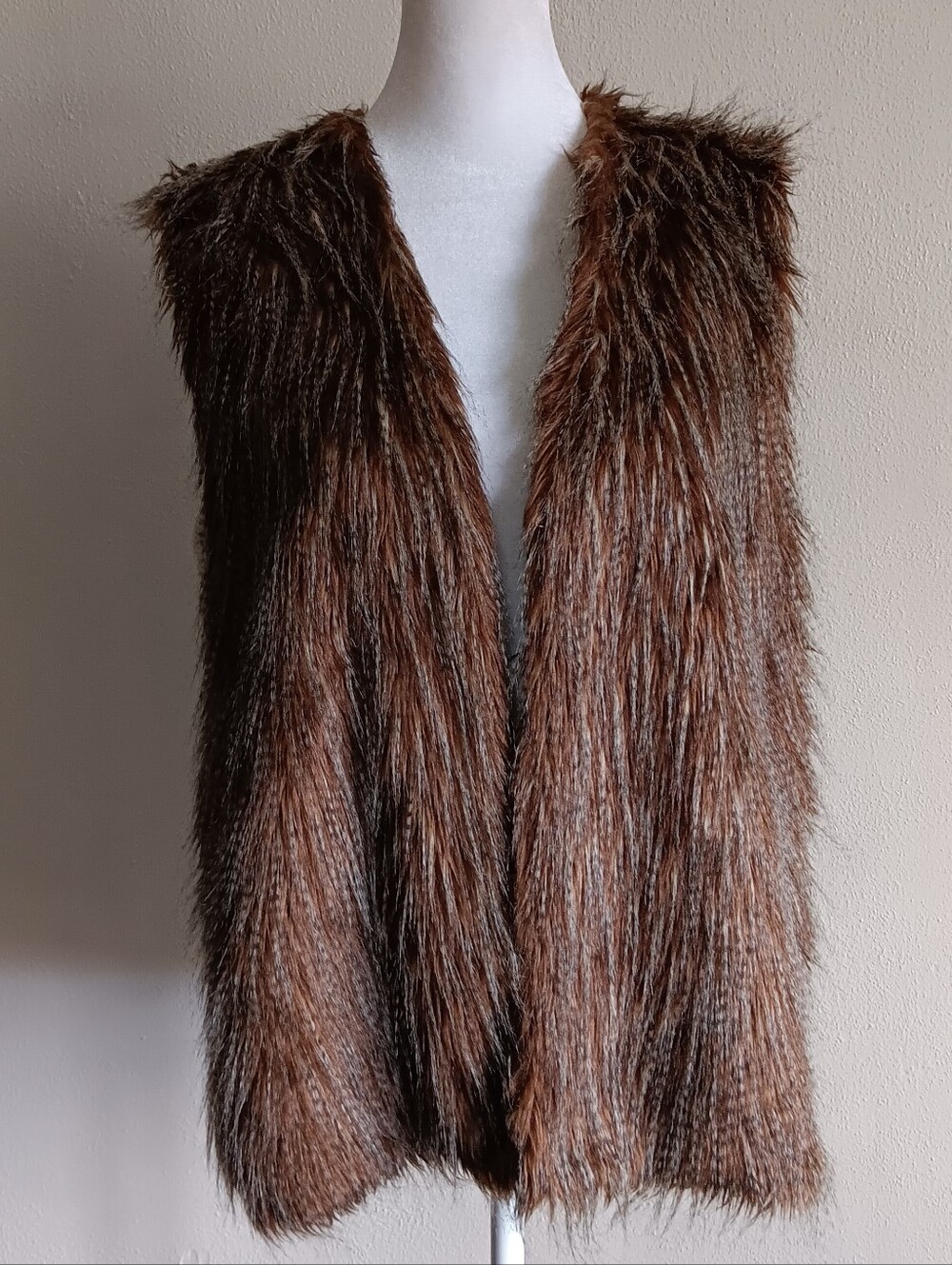 Brown Faux Fur & Knit Open Front Vest, Pink Republic XL, Boho Fall Earthy Glam